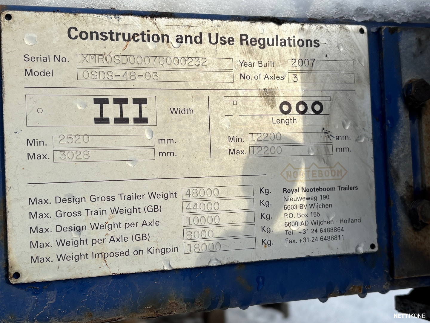 Nooteboom OSDS-48-03 Puoliperävaunulavetti, 3-aks. **JUURI KATSASTETTU** 27000,00 € + alv **Rahoitus / Leasing ** 2007 - Image 4